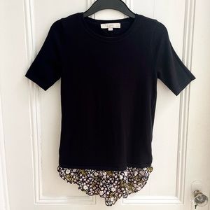 LOFT Mixed Media Floral Short Sleeve Top